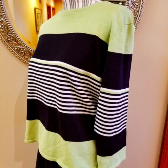 Austin Reed Black & Green Stripe Silk Sweater - Picture 2 of 7